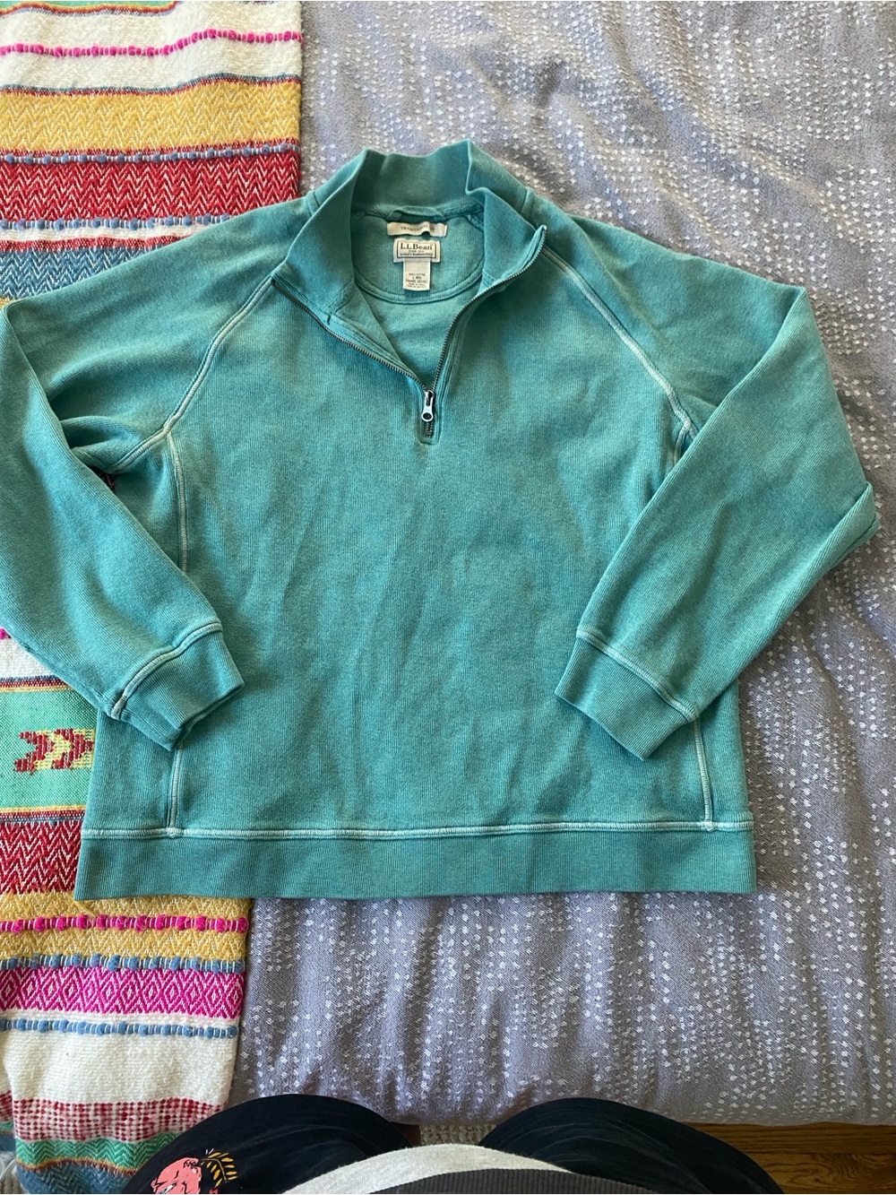 L.L. Bean Traditional Fit Teal 1/4 quarter-Zip Pullover large